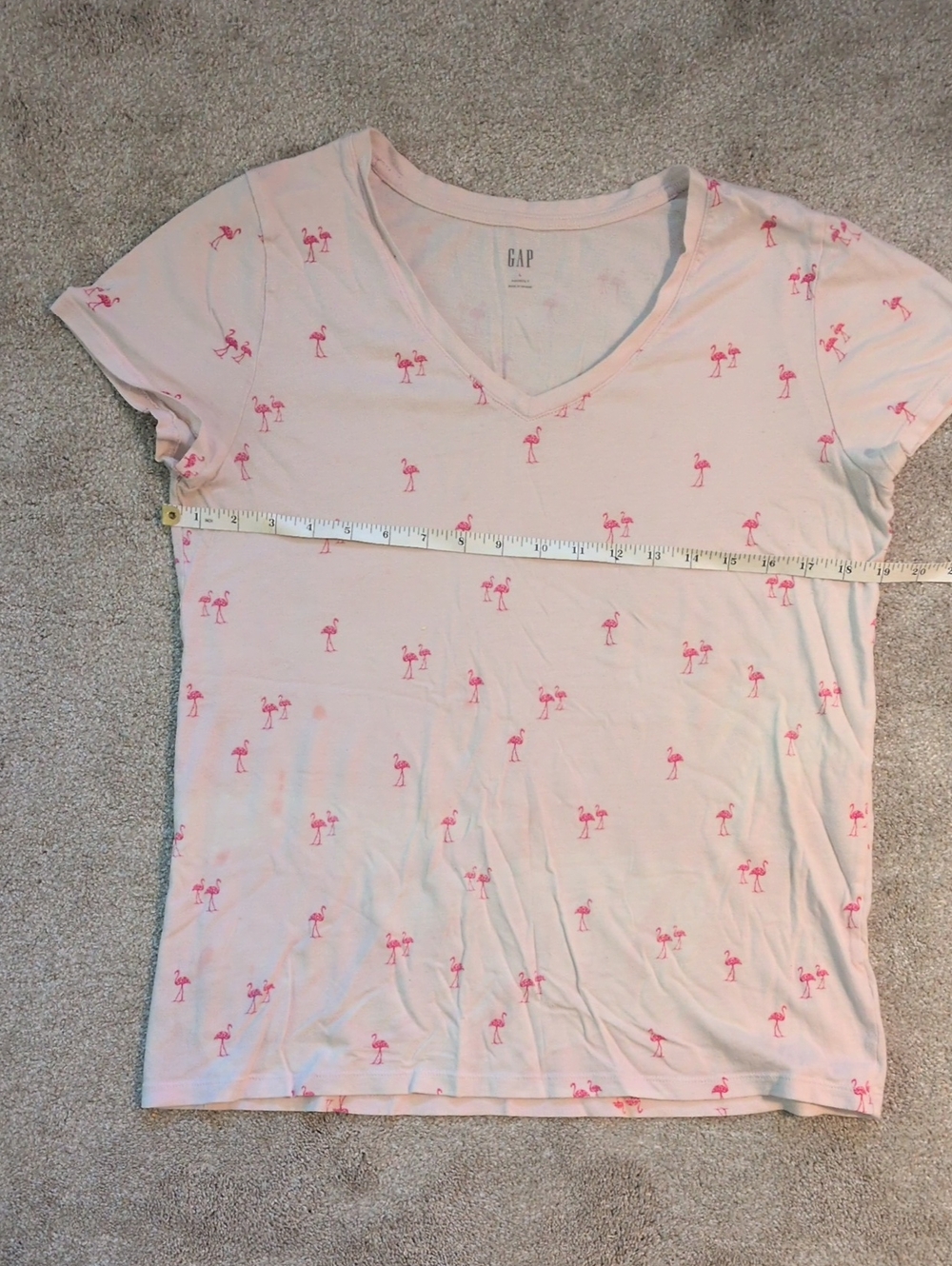 GAP Light Pink V-Neck Tee with Pink Flamingo Print